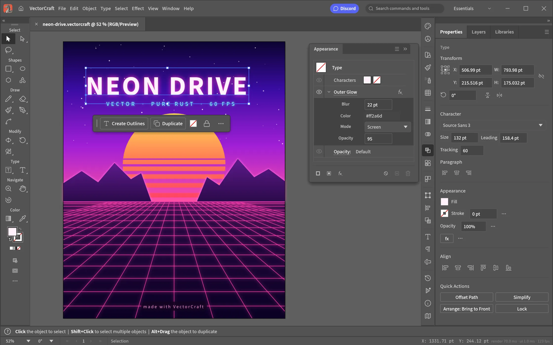 Screenshot of VectorCraft