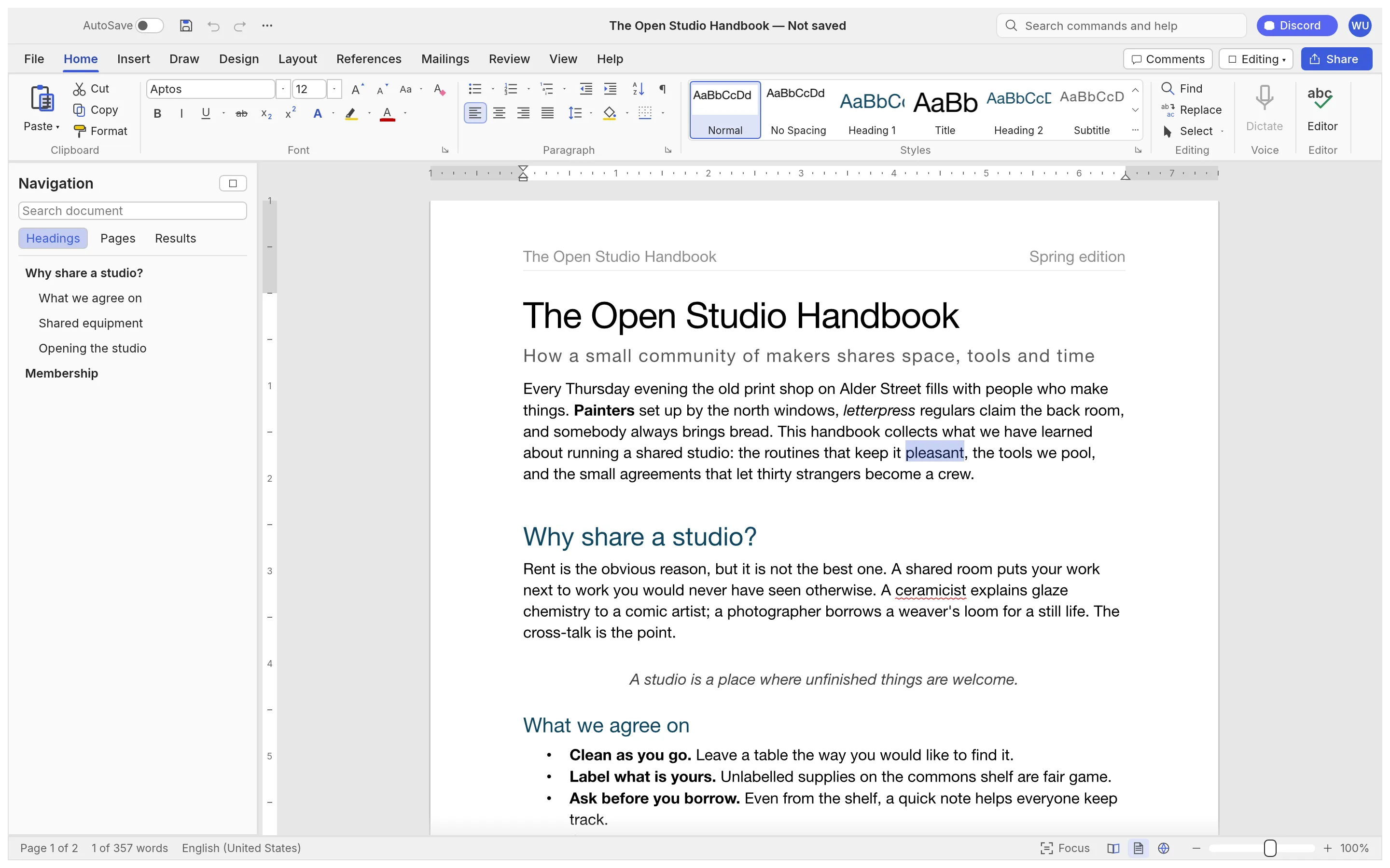 Screenshot of WordCraft